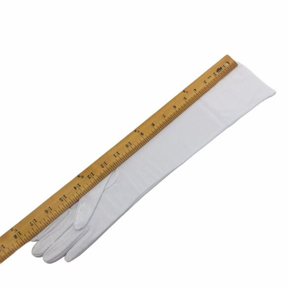 VINTAGE 18" 90s White Embroidered Floral Gloves with Open Ring Slit E13 - Picture 5 of 5